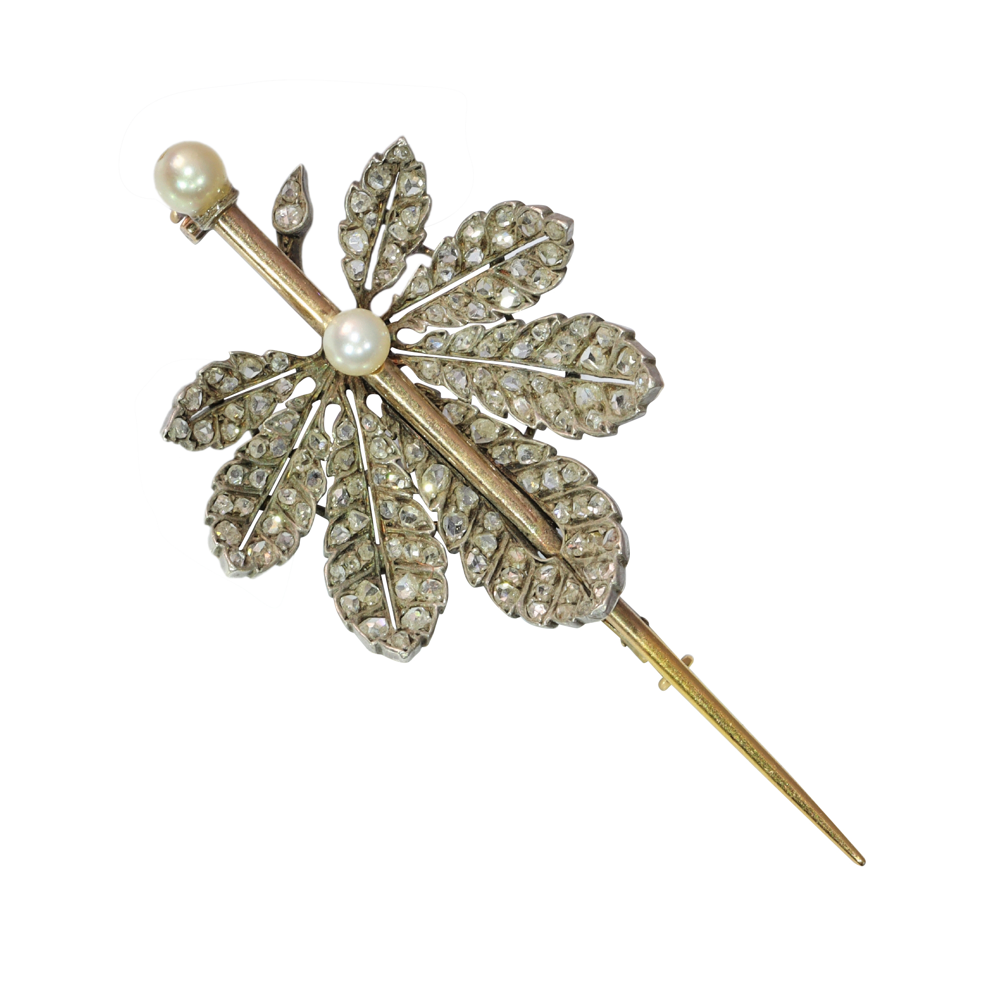 Autumn Elegance: Victorian Diamond Chestnut Leaf Brooch